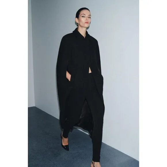 ZARA ZW COLLECTION LIMITED EDITION WOOL BLEND CAPE COAT - Picture 1 of 10